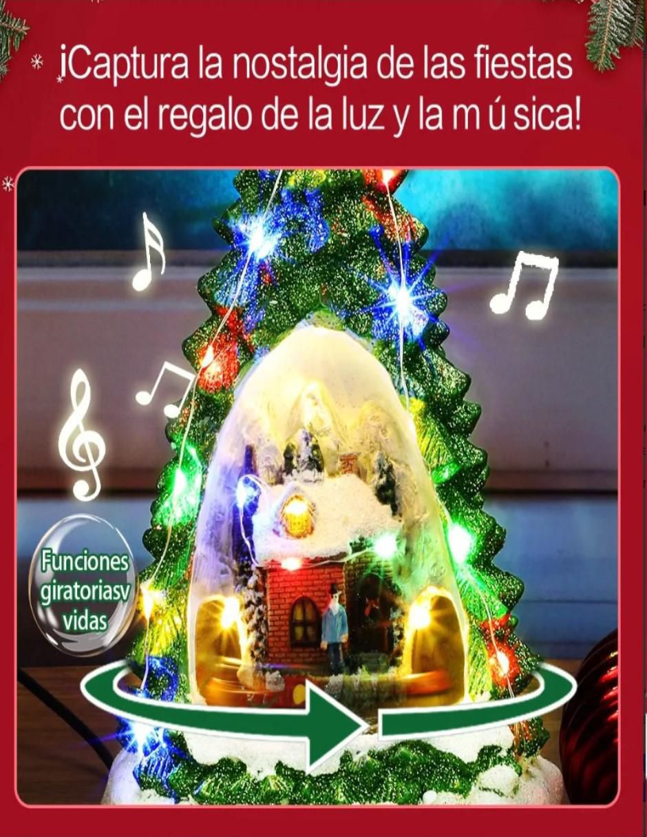 Figura decorativa de pino Navidad Pino con Villa Musical Navideña de resina 3