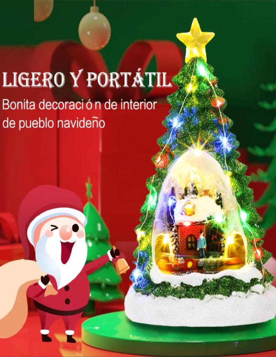 Figura decorativa de pino Navidad Pino con Villa Musical Navideña de resina 4
