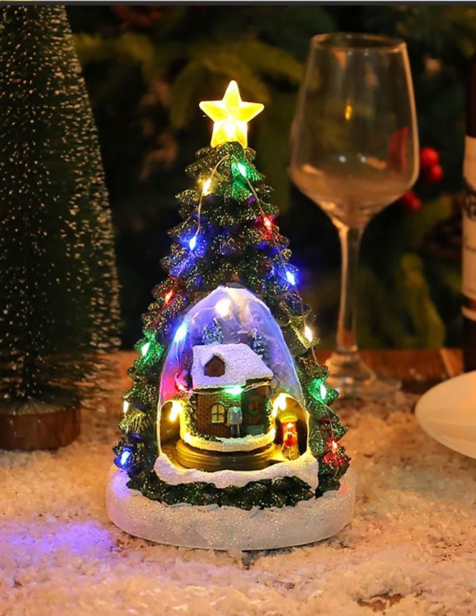Figura decorativa de pino Navidad Pino con Villa Musical Navideña de resina 5