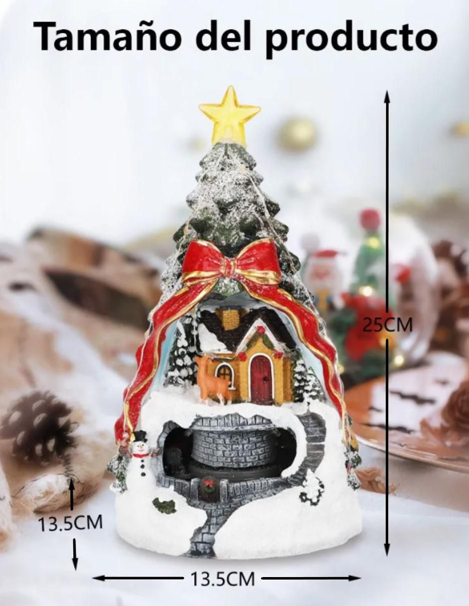 Figura decorativa de pino Navidad Navideña Pino con Casa y Tren de resina 6