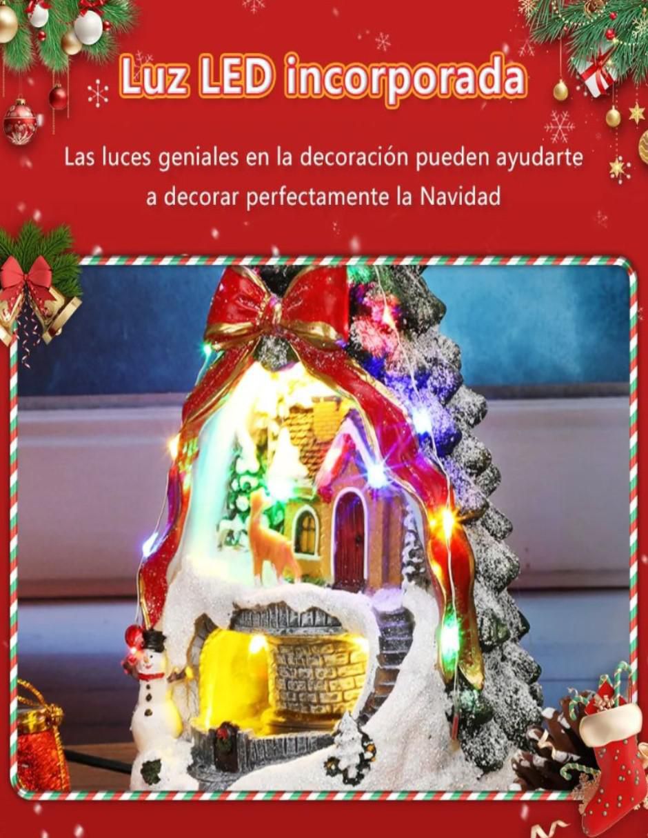 Figura decorativa de pino Navidad Navideña Pino con Casa y Tren de resina 3