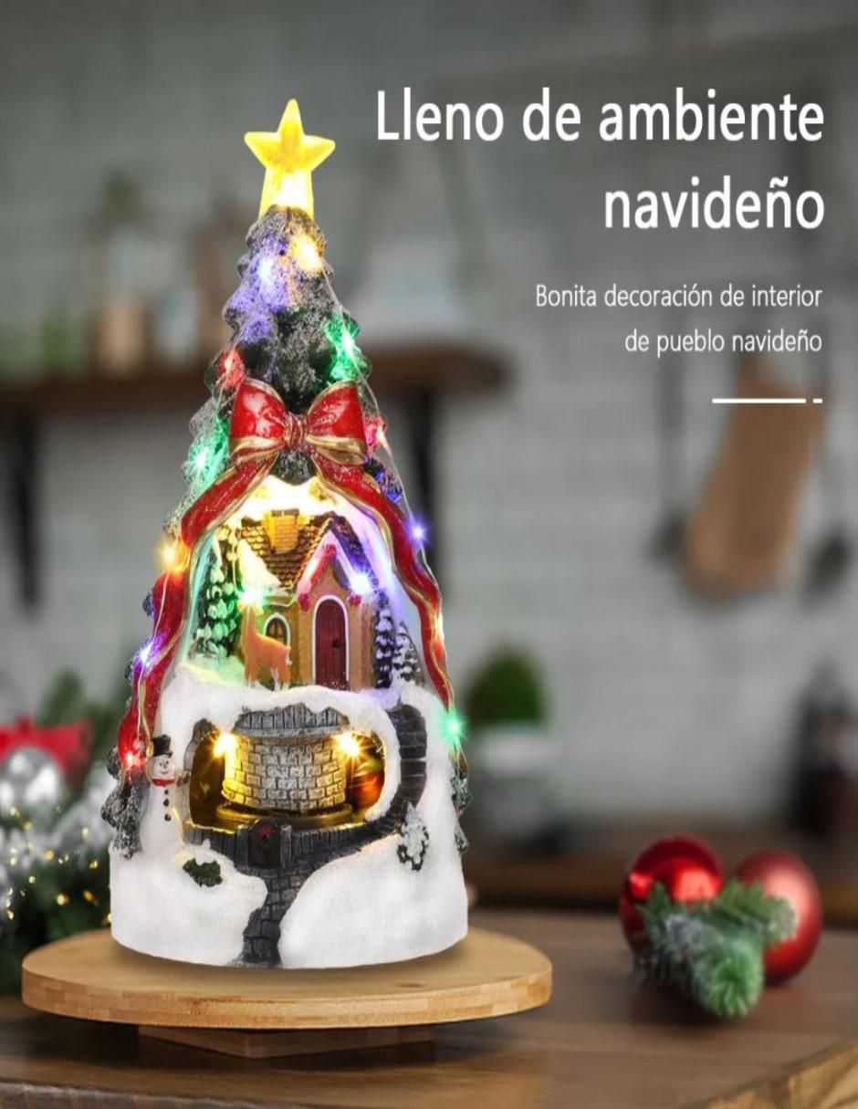Figura decorativa de pino Navidad Navideña Pino con Casa y Tren de resina 4