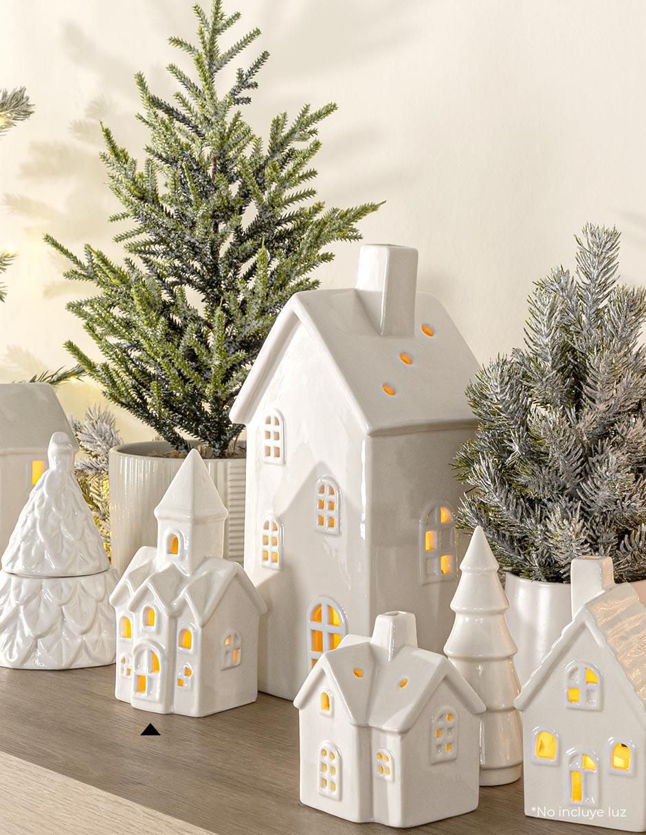 Set de figura decorativa de casa Navidad de cerámica 6
