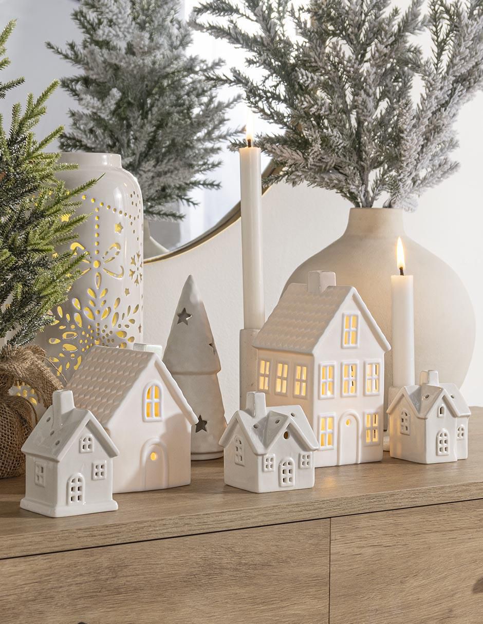 Figura decorativa de casa Navidad de cerámica 7