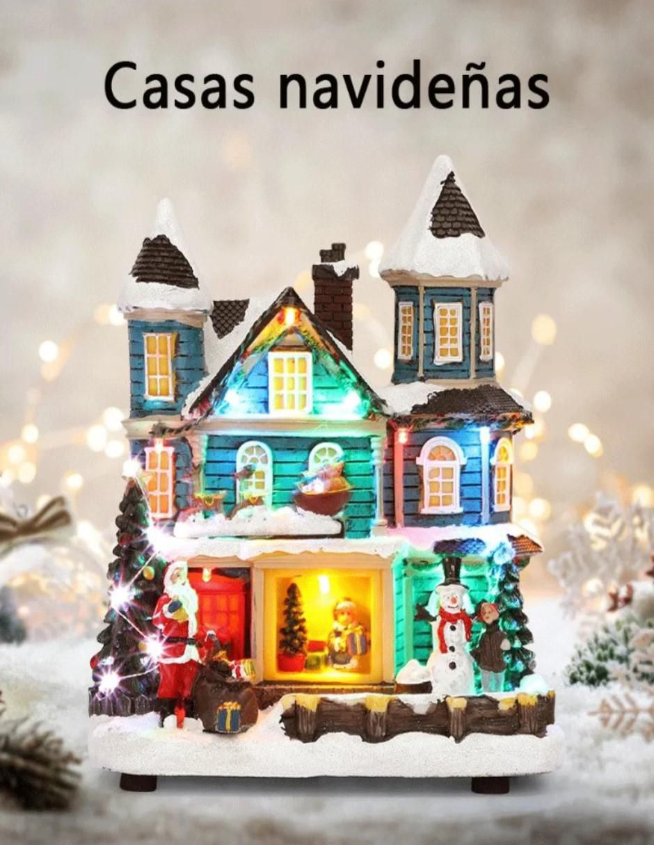 Figura decorativa de casa Navidad Casa Navideña con Luces de resina 2