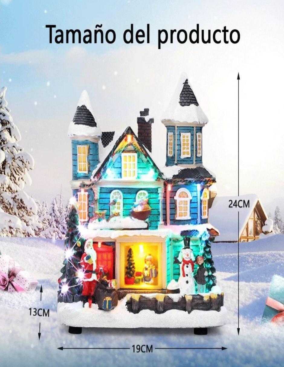 Figura decorativa de casa Navidad Casa Navideña con Luces de resina 5