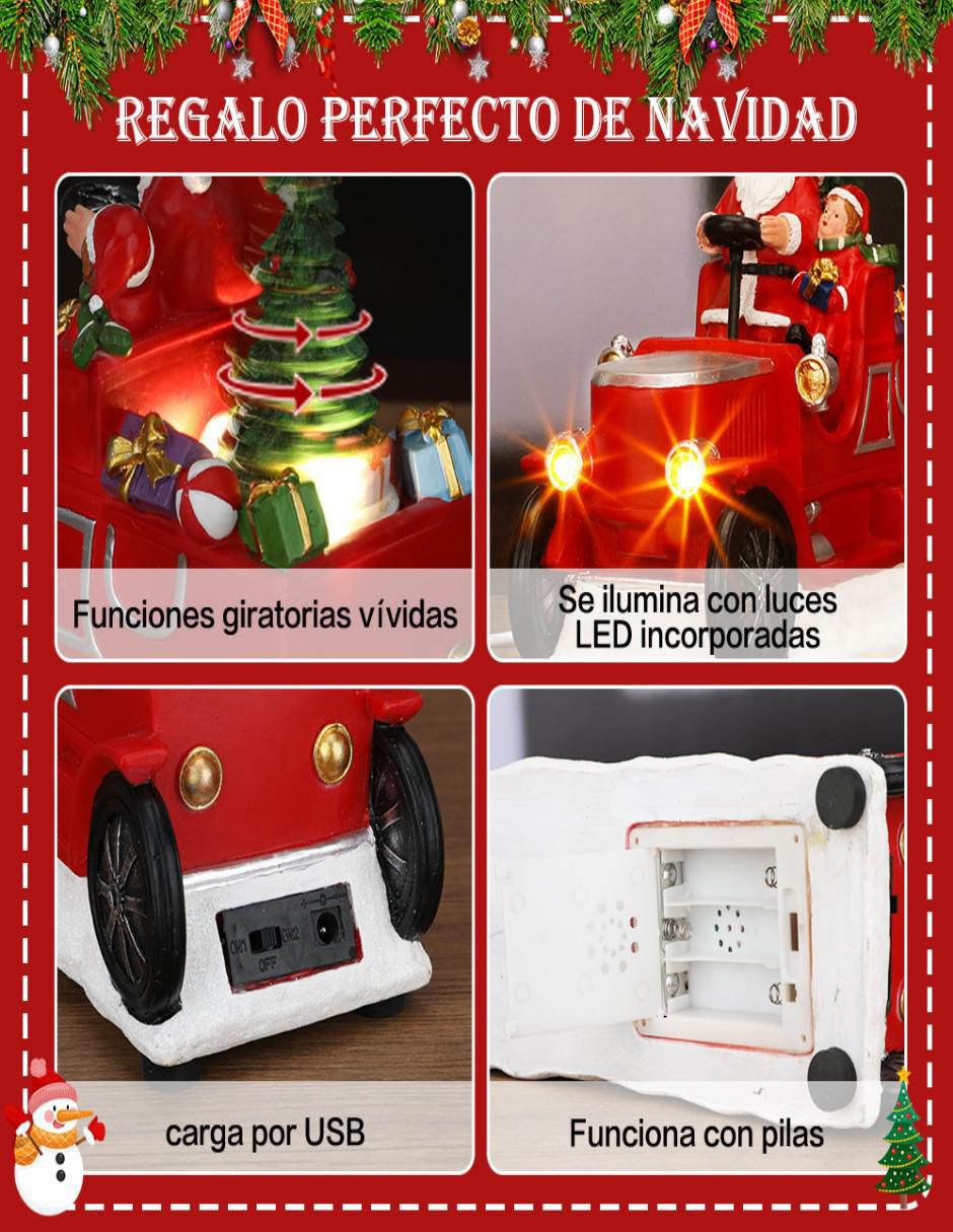 Figura decorativa de carrito Navidad Navideña de Carrito de Santa Claus de resina 2