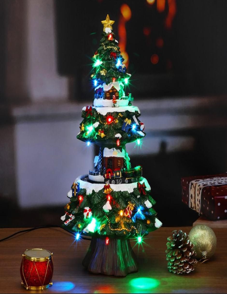 Figura decorativa de pino Navidad Villa en Árbol de Navidad de resina 5