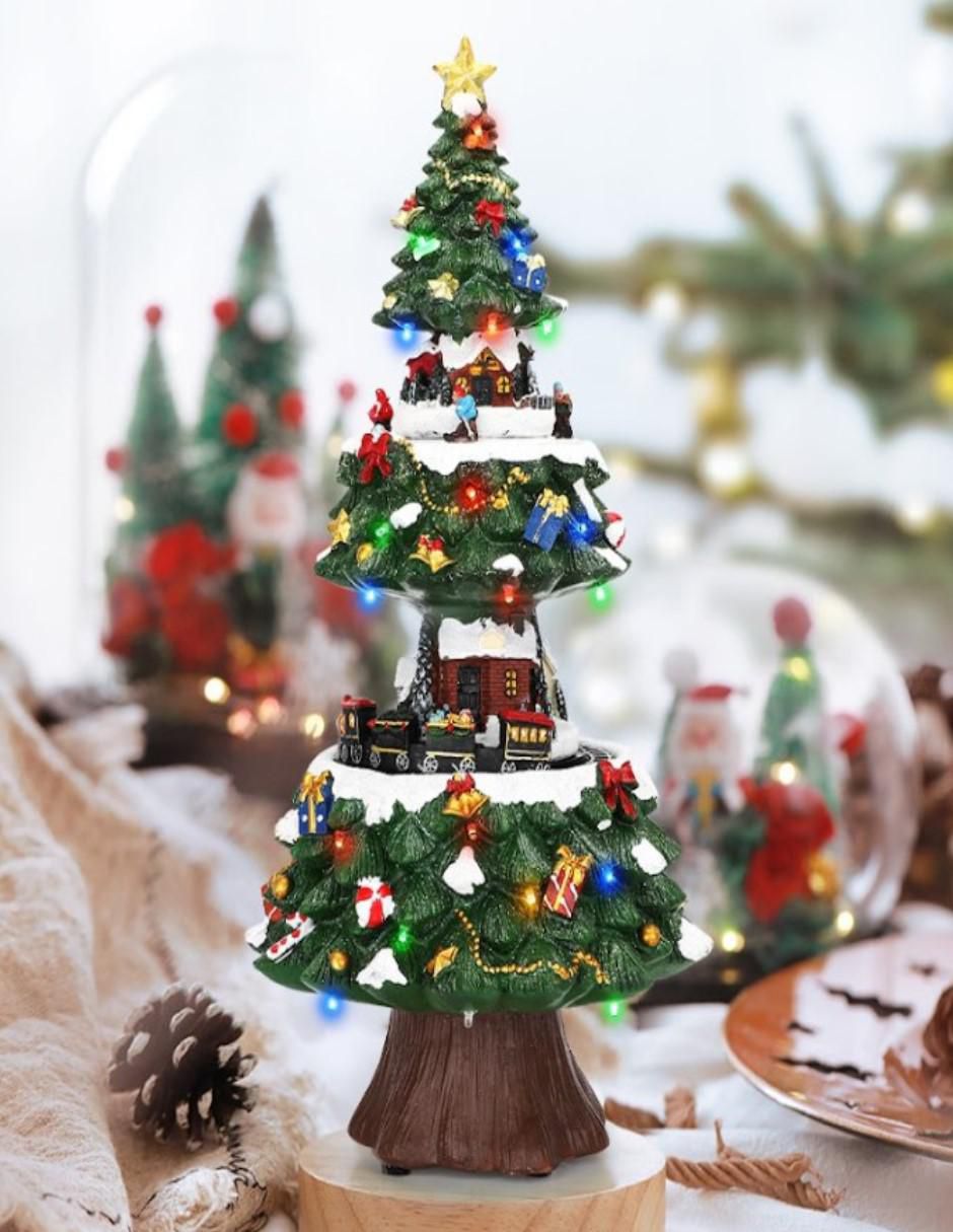 Figura decorativa de pino Navidad Villa en Árbol de Navidad de resina 6
