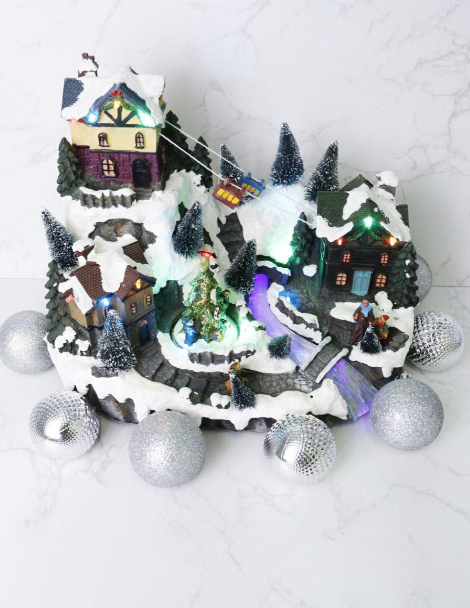 Figura decorativa de villa Navidad Montaña con Villa Navideña de resina 2