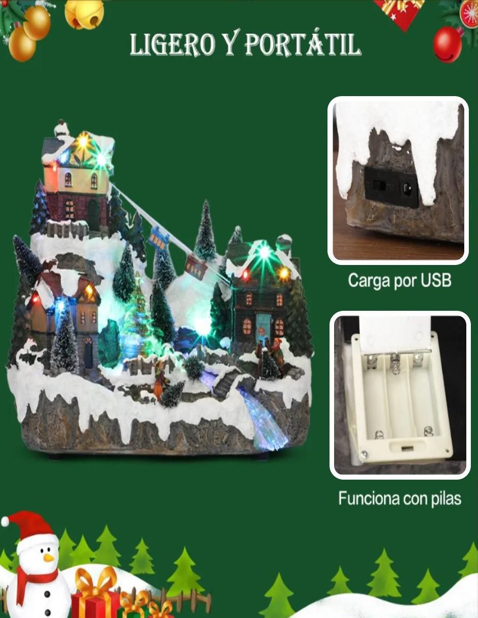 Figura decorativa de villa Navidad Montaña con Villa Navideña de resina 3