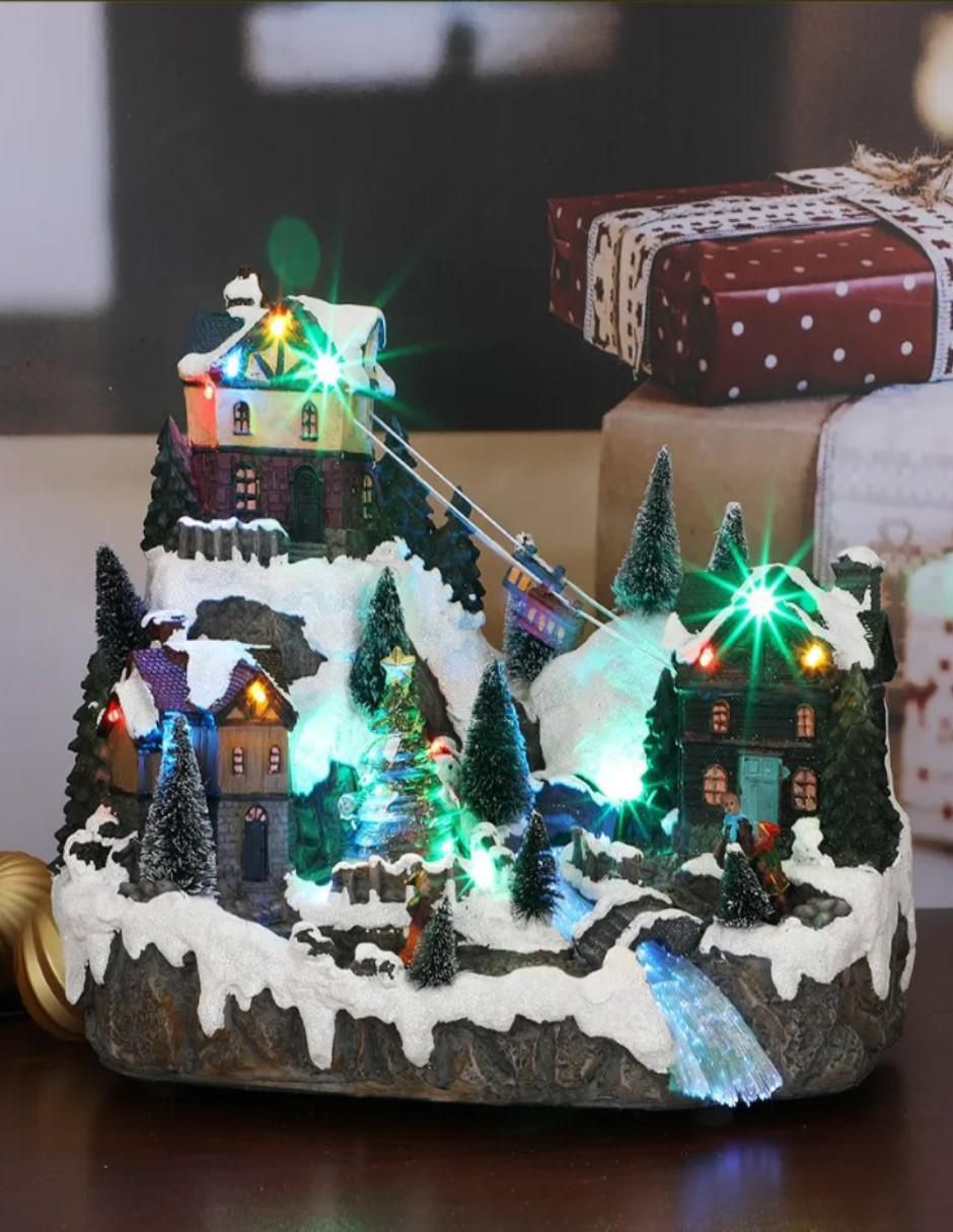 Figura decorativa de villa Navidad Montaña con Villa Navideña de resina 5