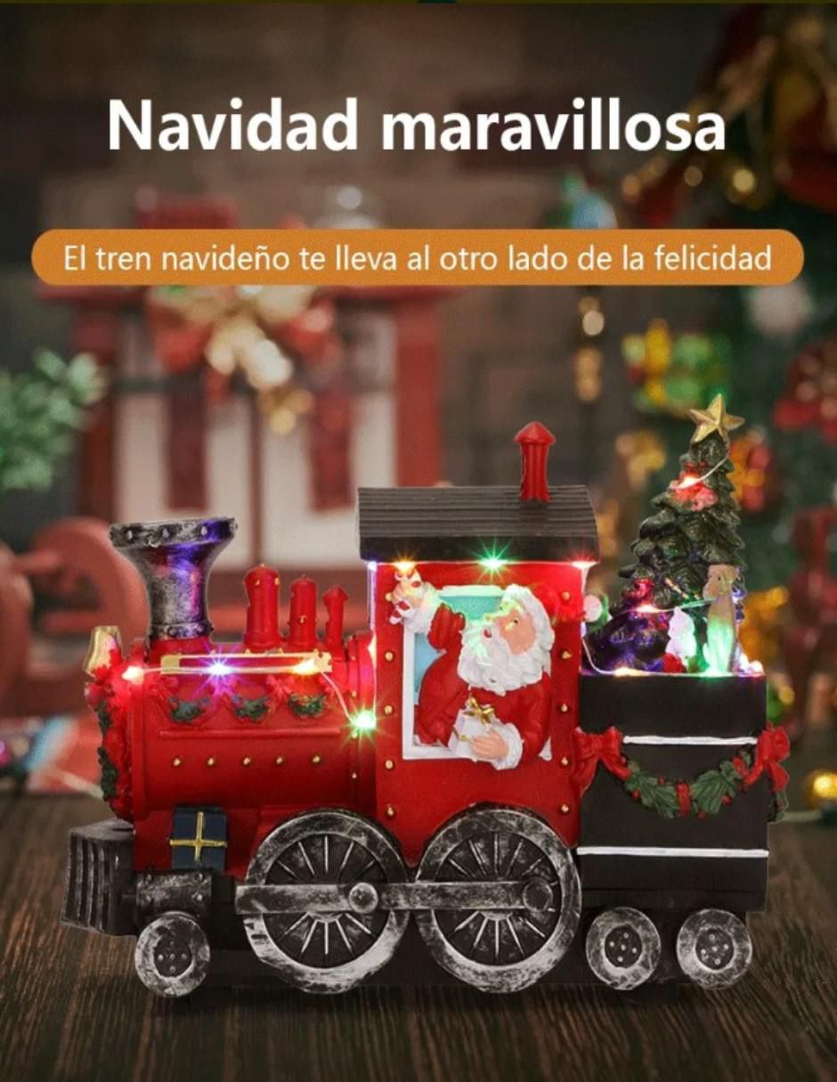 Figura decorativa de tren Navidad Tren de Santa Claus de resina 4