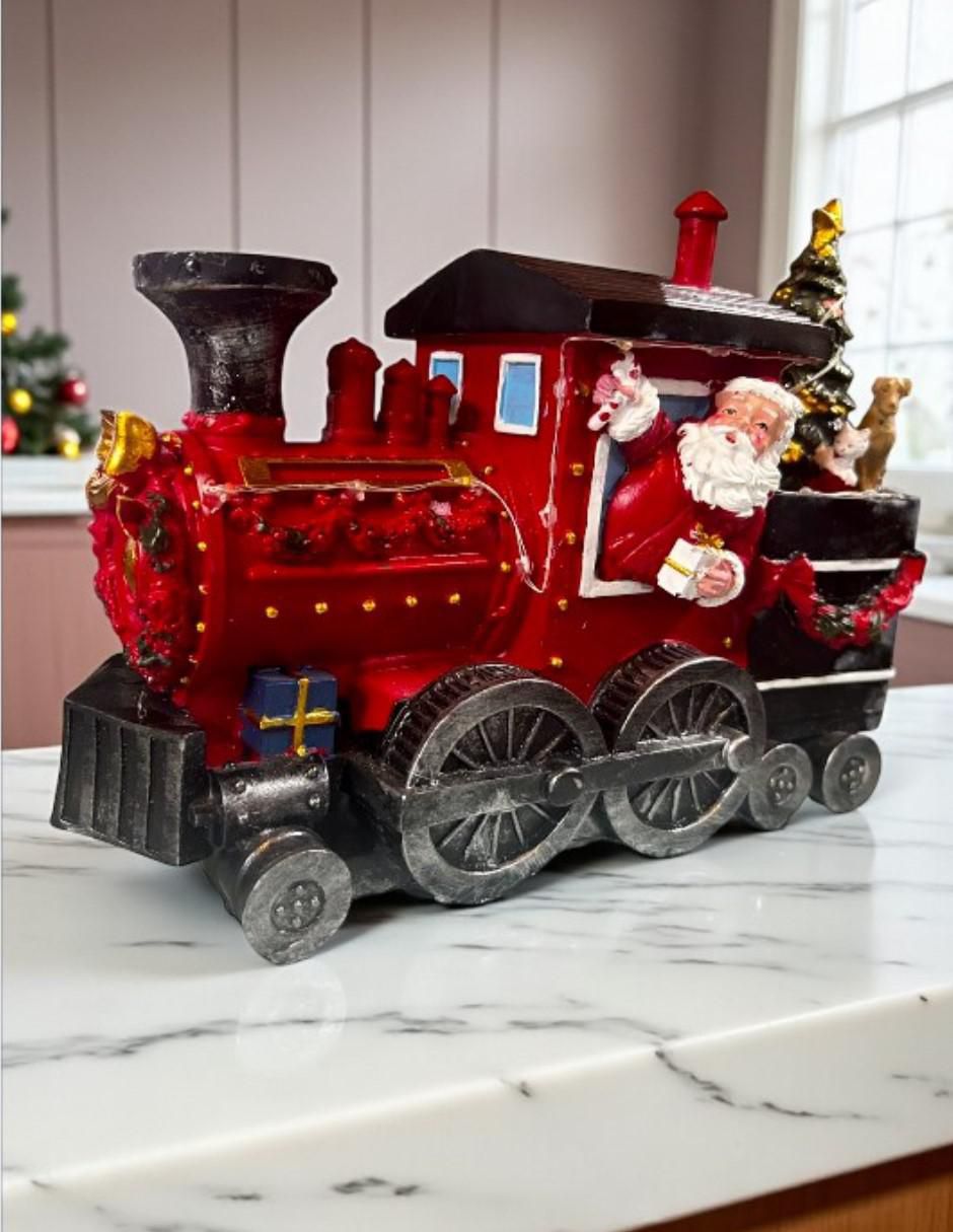 Figura decorativa de tren Navidad Tren de Santa Claus de resina 6