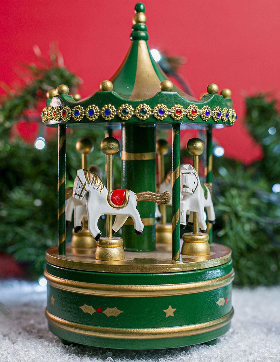 Figura decorativa de carrusel Navidad de madera 2