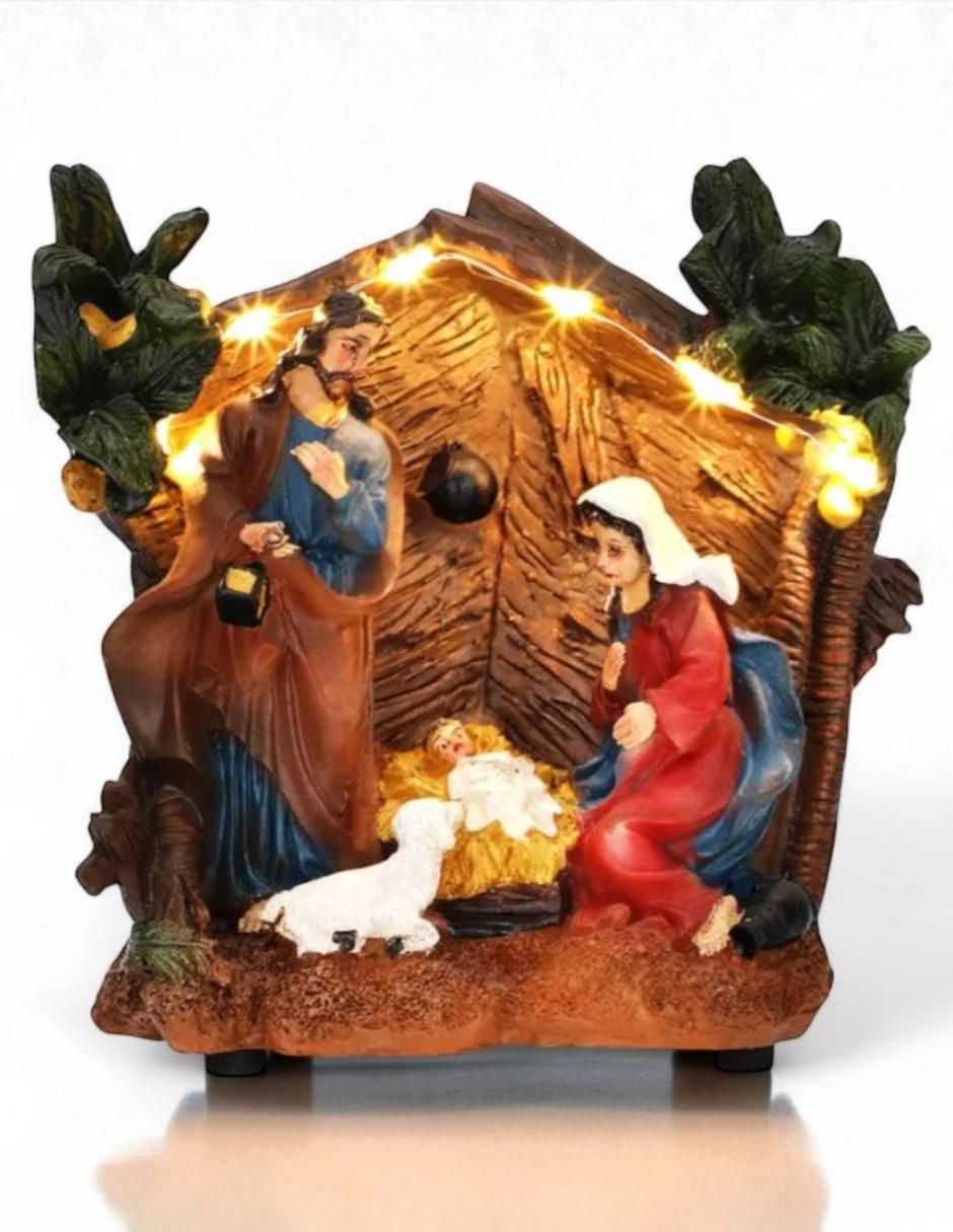 Figura decorativa de nacimiento Navidad Pesebre con Luces de resina