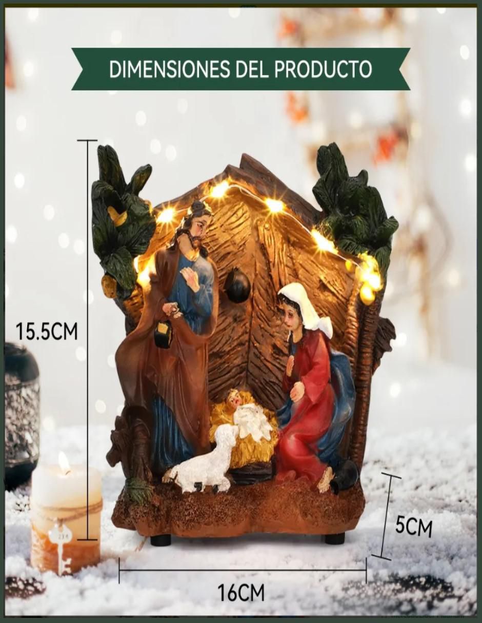 Figura decorativa de nacimiento Navidad Pesebre con Luces de resina 6
