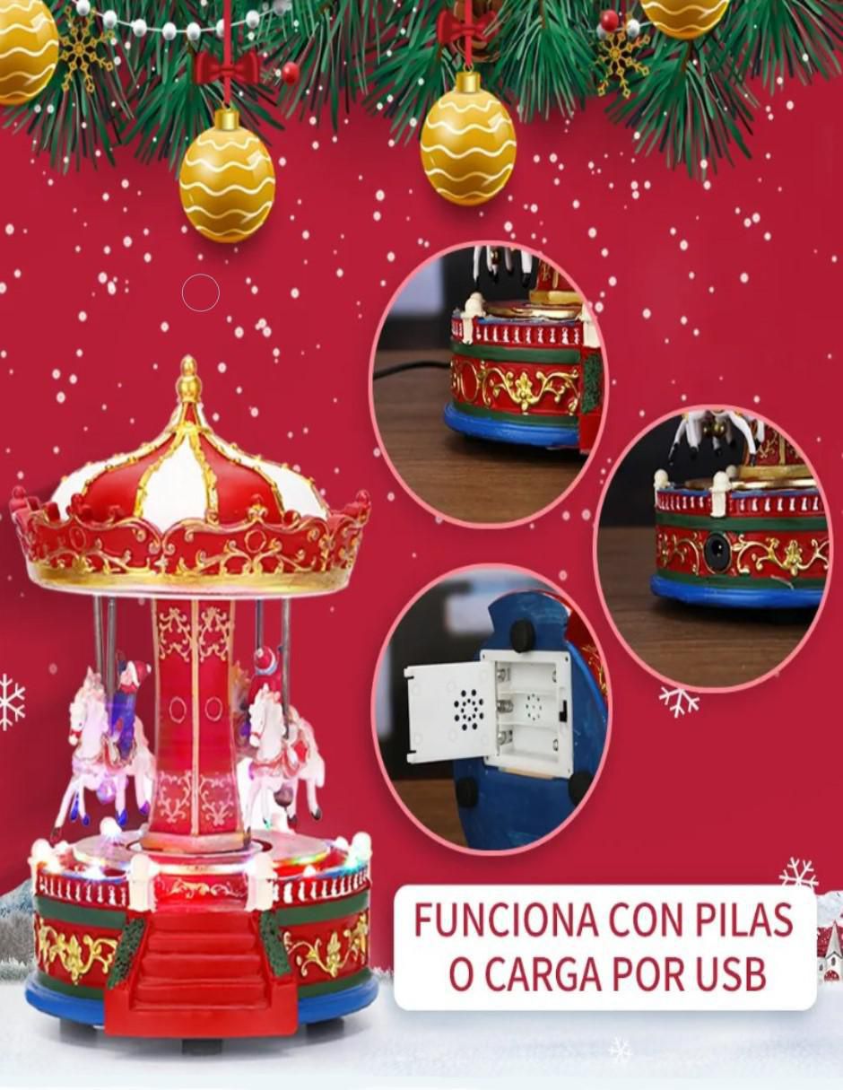 Figura decorativa de carrusel Navidad de resina 3