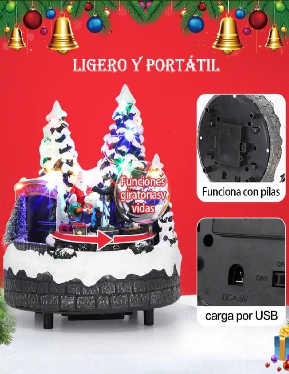 Figura decorativa de diferentes diseños Navidad Santa Claus Con Tren Giratorio de resina 4