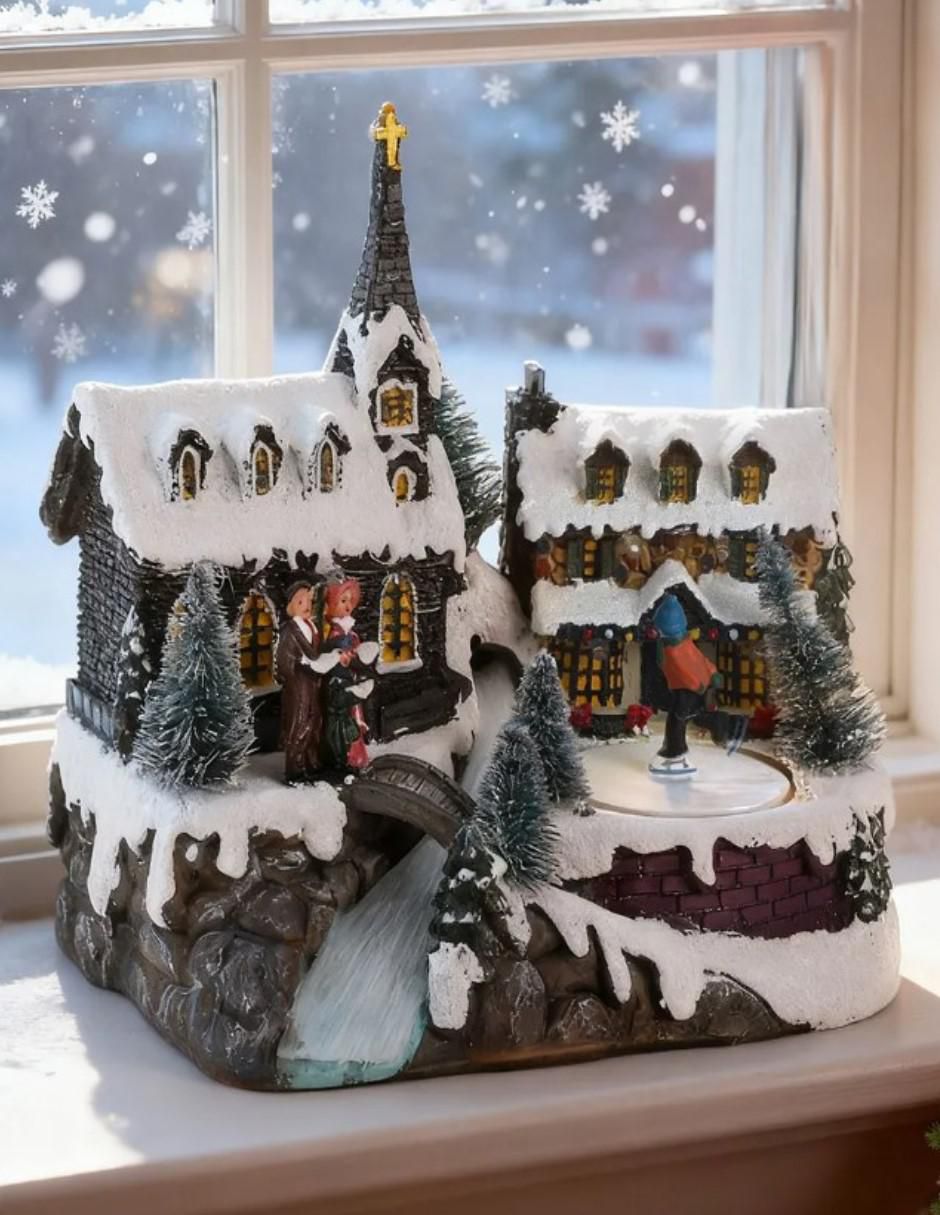 Figura decorativa de villa Navidad de resina 4