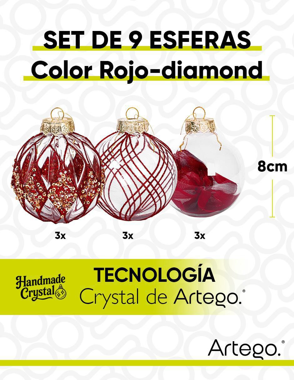 Set de esfera navideña artego  handmade crystal pintadas a mano "con" 9 "piezas"