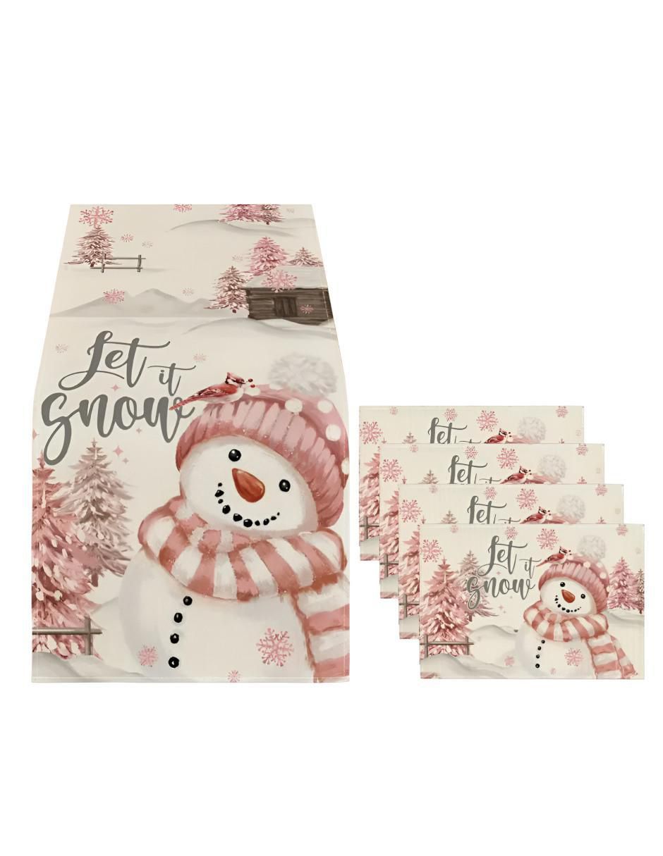 Set mantel navideño rectangular de lino Set mantel navideño rectangular de lino