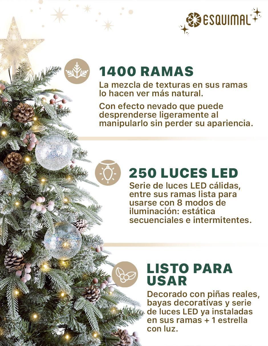 Árbol de navidad Esquimal Nevado con Frutos y Estrella de pvc con 250 luces