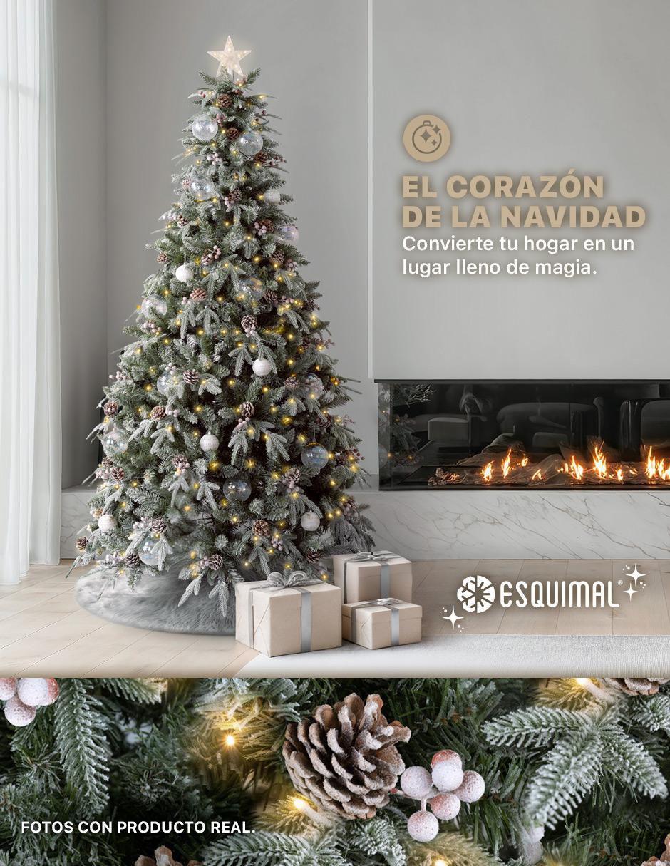 Árbol de navidad Esquimal Nevado con Frutos y Estrella de pvc con 250 luces