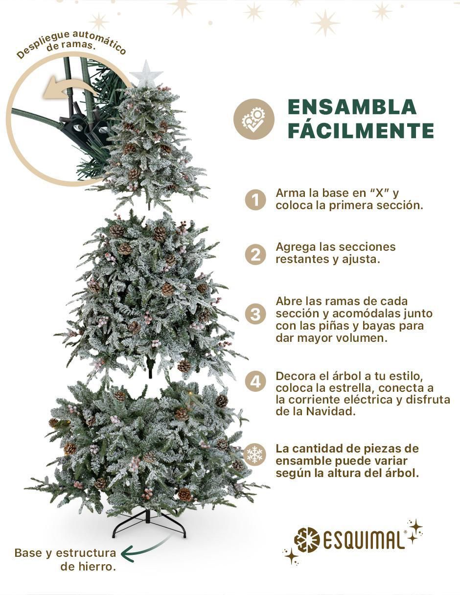 Árbol de navidad Esquimal Nevado con Frutos y Estrella de pvc con 250 luces