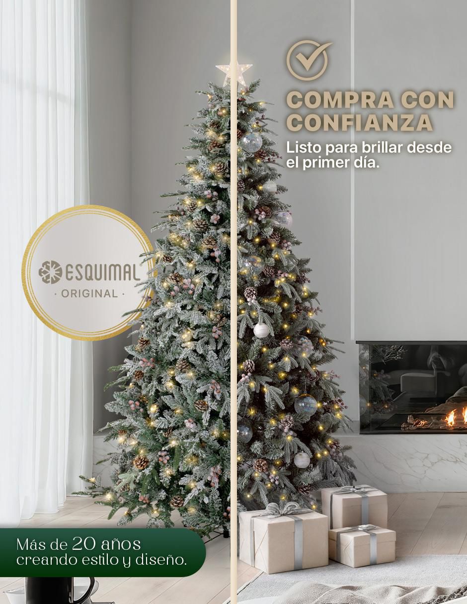 Árbol de navidad Esquimal Nevado con Frutos y Estrella de pvc con 250 luces