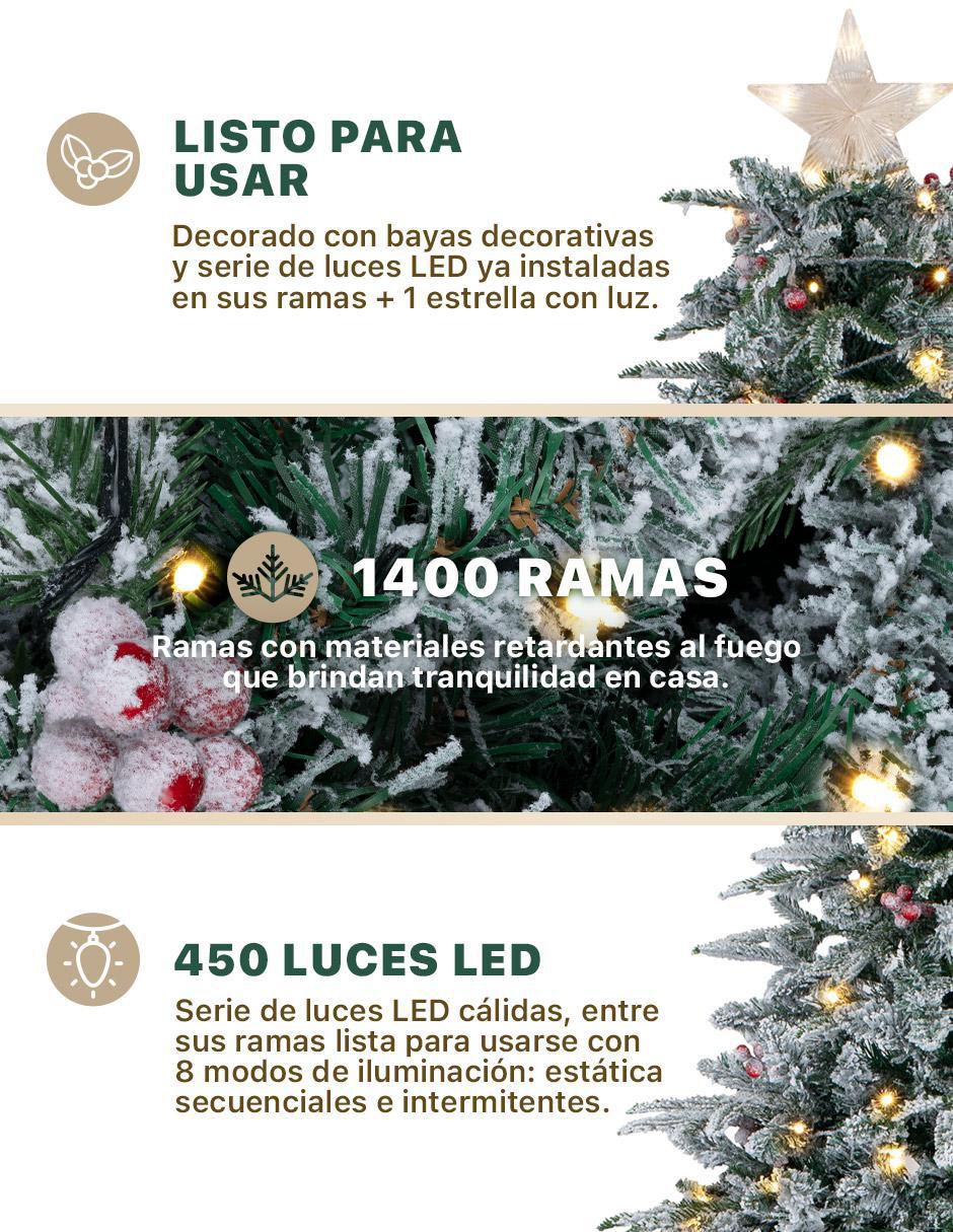 Árbol de navidad Nevado con Frutos y Estrella de PVC con 250 luces 3