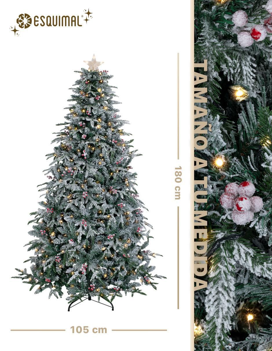Árbol de navidad Nevado con Frutos y Estrella de PVC con 250 luces 6