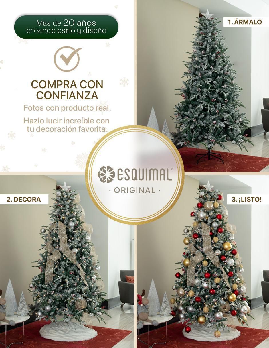 Árbol de navidad Nevado con Frutos y Estrella de PVC con 250 luces 3