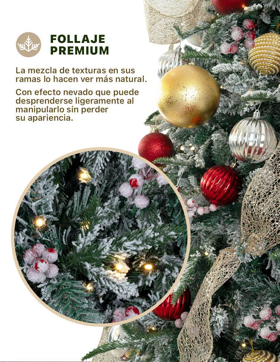 Árbol de navidad Nevado con Frutos y Estrella de PVC con 250 luces 4