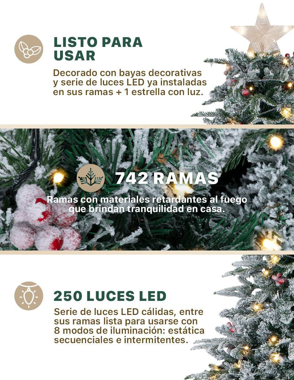 Árbol de navidad Nevado con Frutos y Estrella de PVC con 250 luces 5