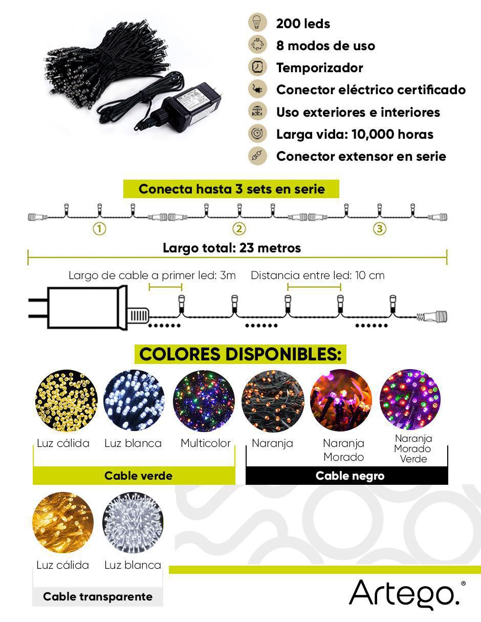 Serie funciones led artego luces de navidad navidad "con" 200 "focos"