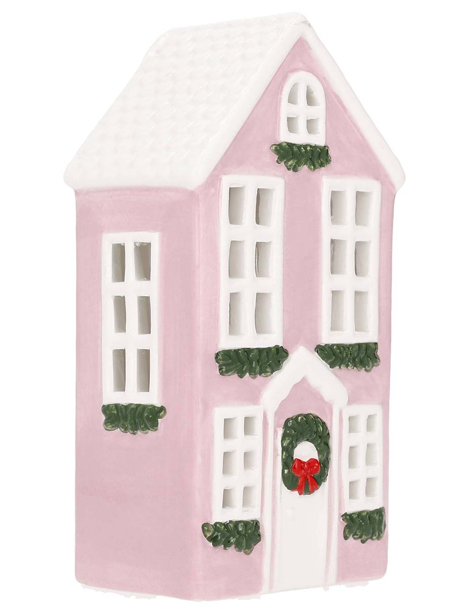 Figura decorativa navideña de casa de cerámica 4