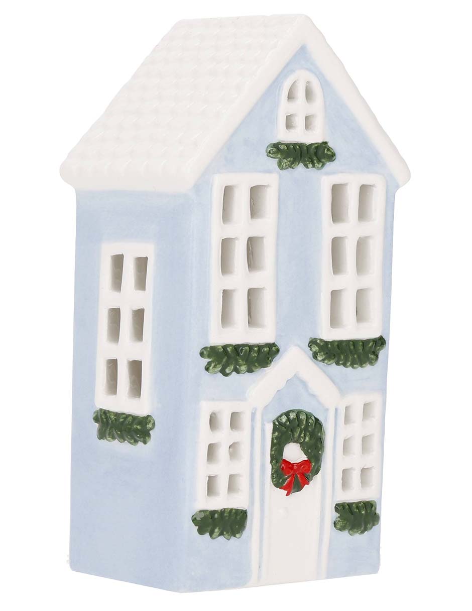 Figura decorativa navideña de casa de cerámica 4